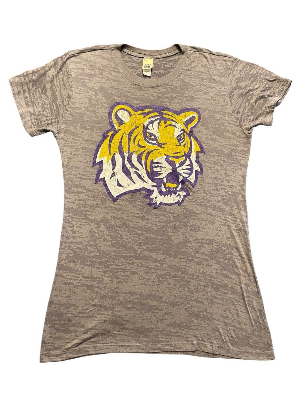 Vintage LSU Tigers Burnout Graphic Tee - Purple & Gold Tiger Head - Size Large